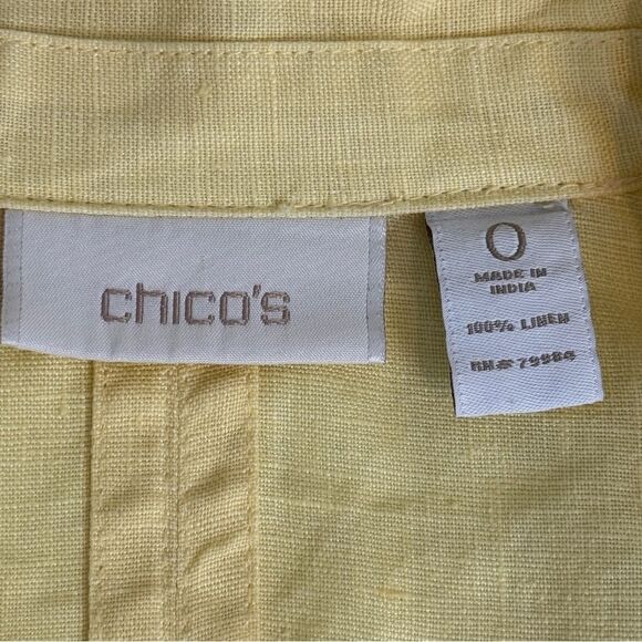 Chico’s Butter Yellow Linen Blazer 3/4 Sleeves 0/XS - Picture 4 of 7